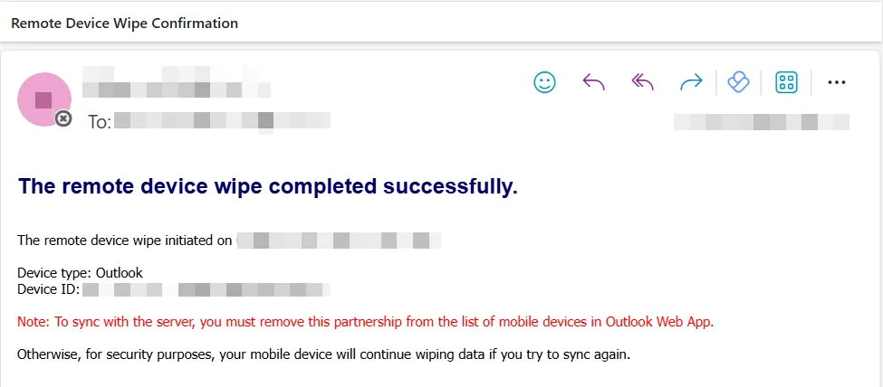 Wipe confirmation email