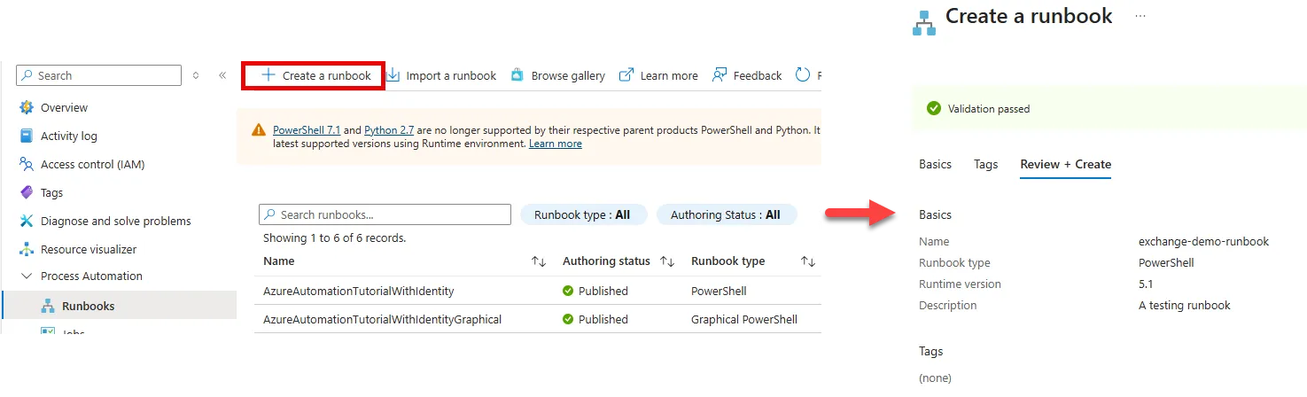 Creating a new runbook within the Automation account