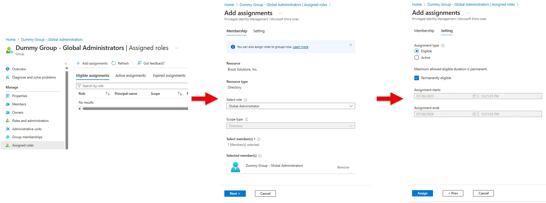 Assigning Global Administrator role to the group