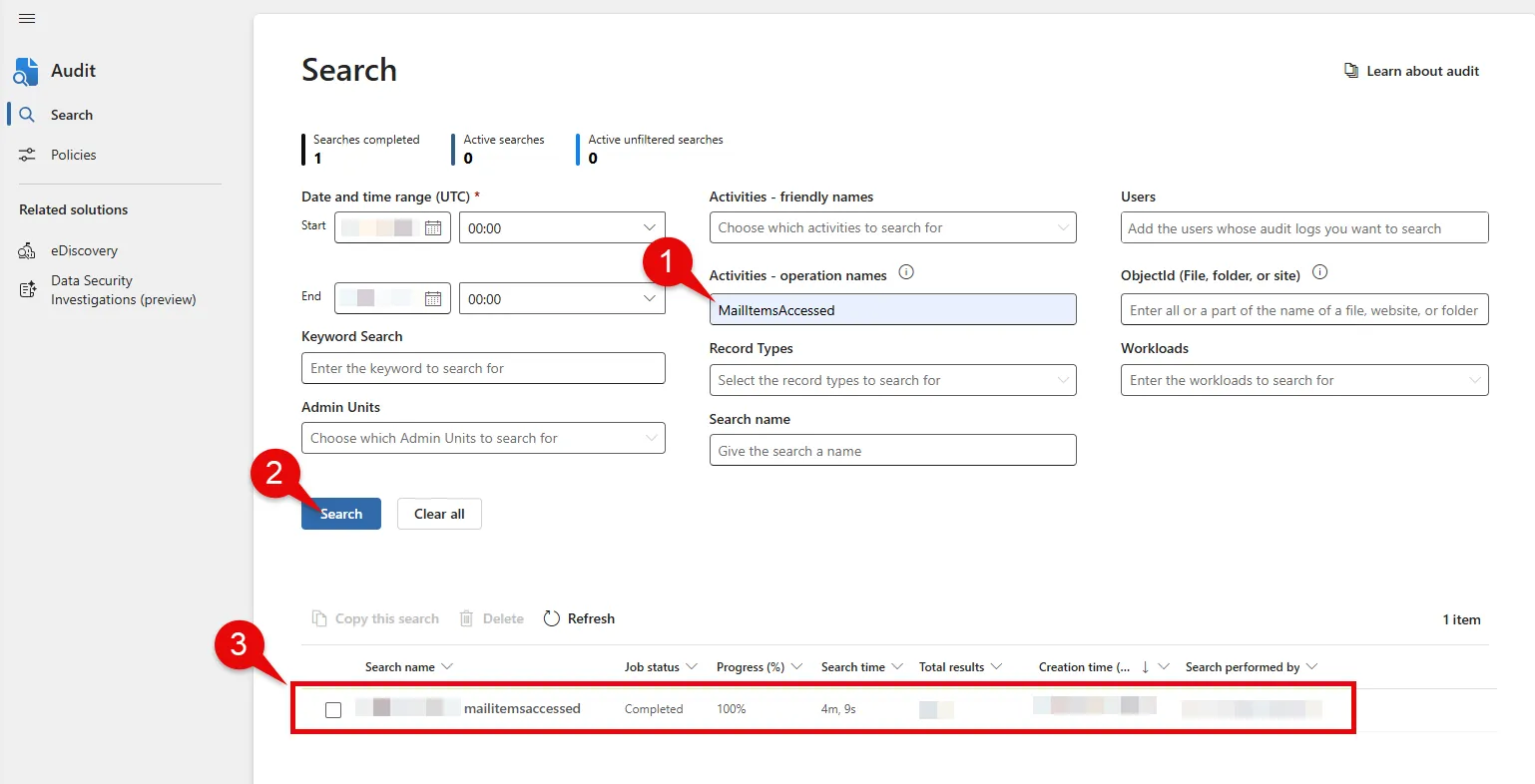Searching for audit events within Purview Audit